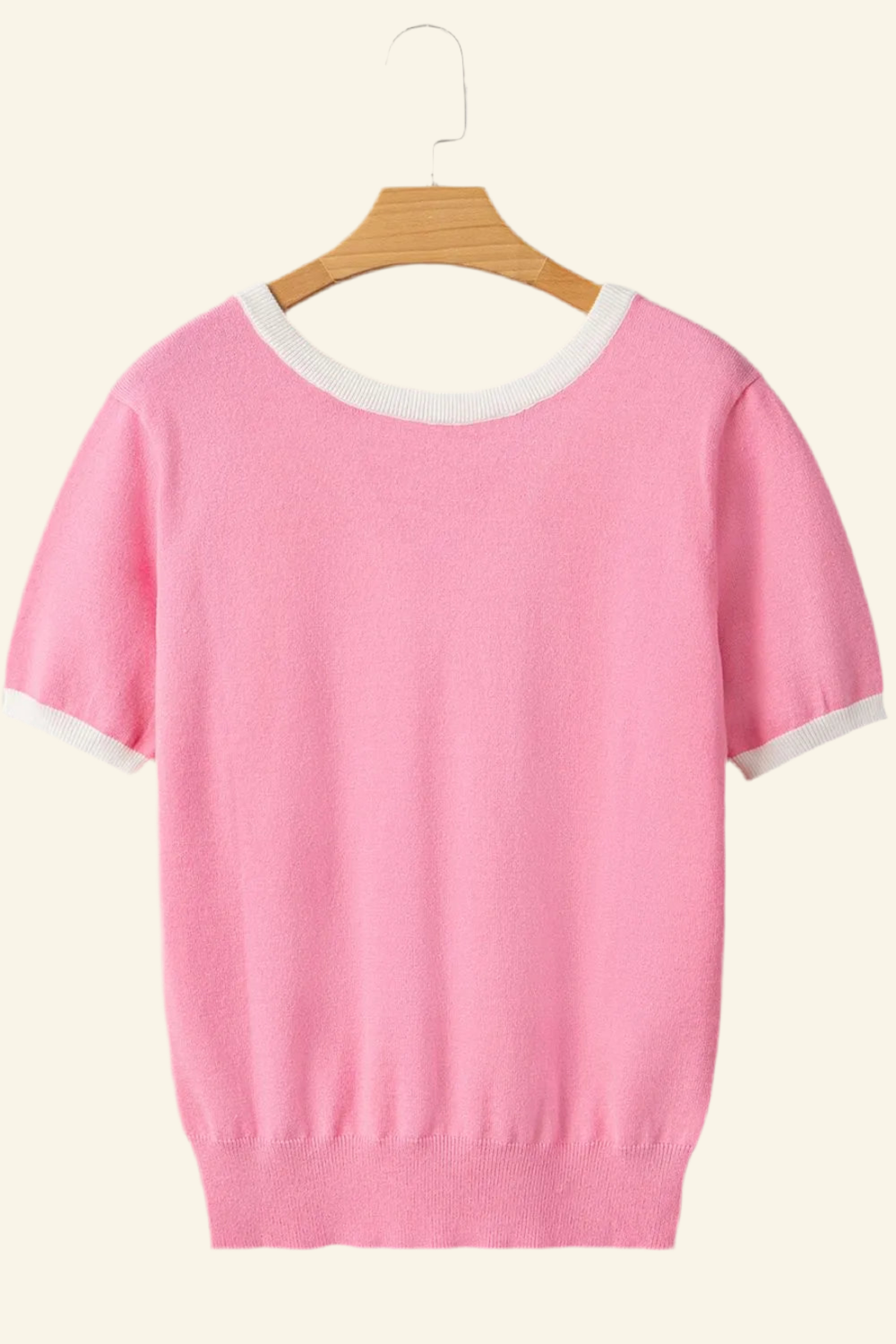 Bow Back Round Neck Short Sleeve Knit Top