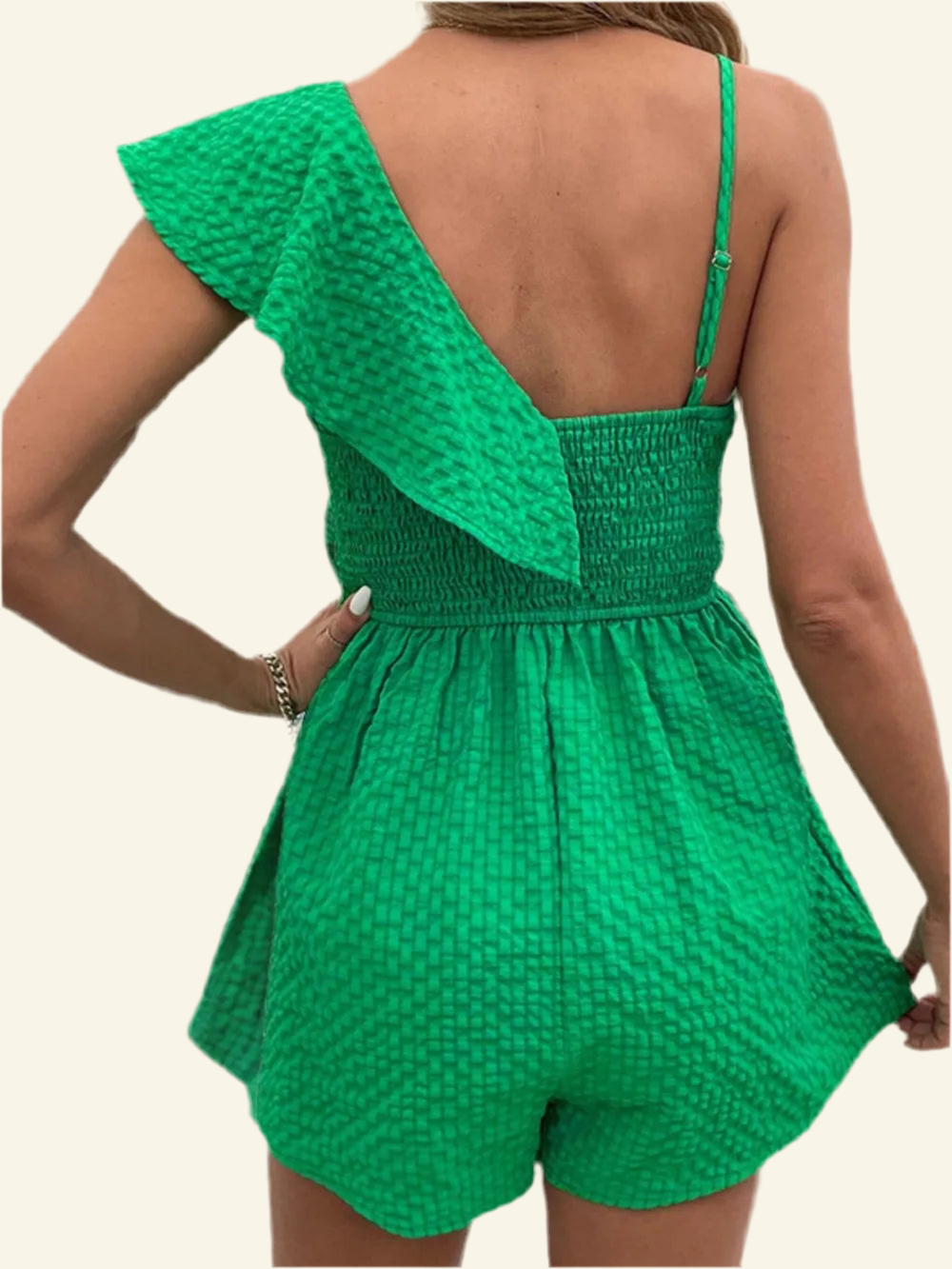 Smocked Back Asymmetrical Ruffled Romper