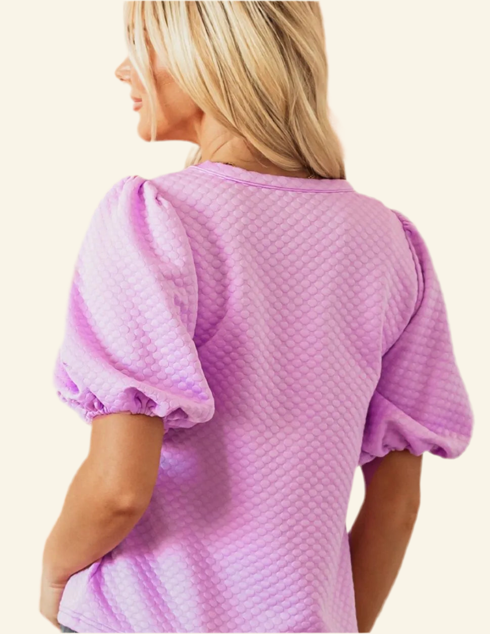 Textured Round Neck Puff Sleeve Blouse