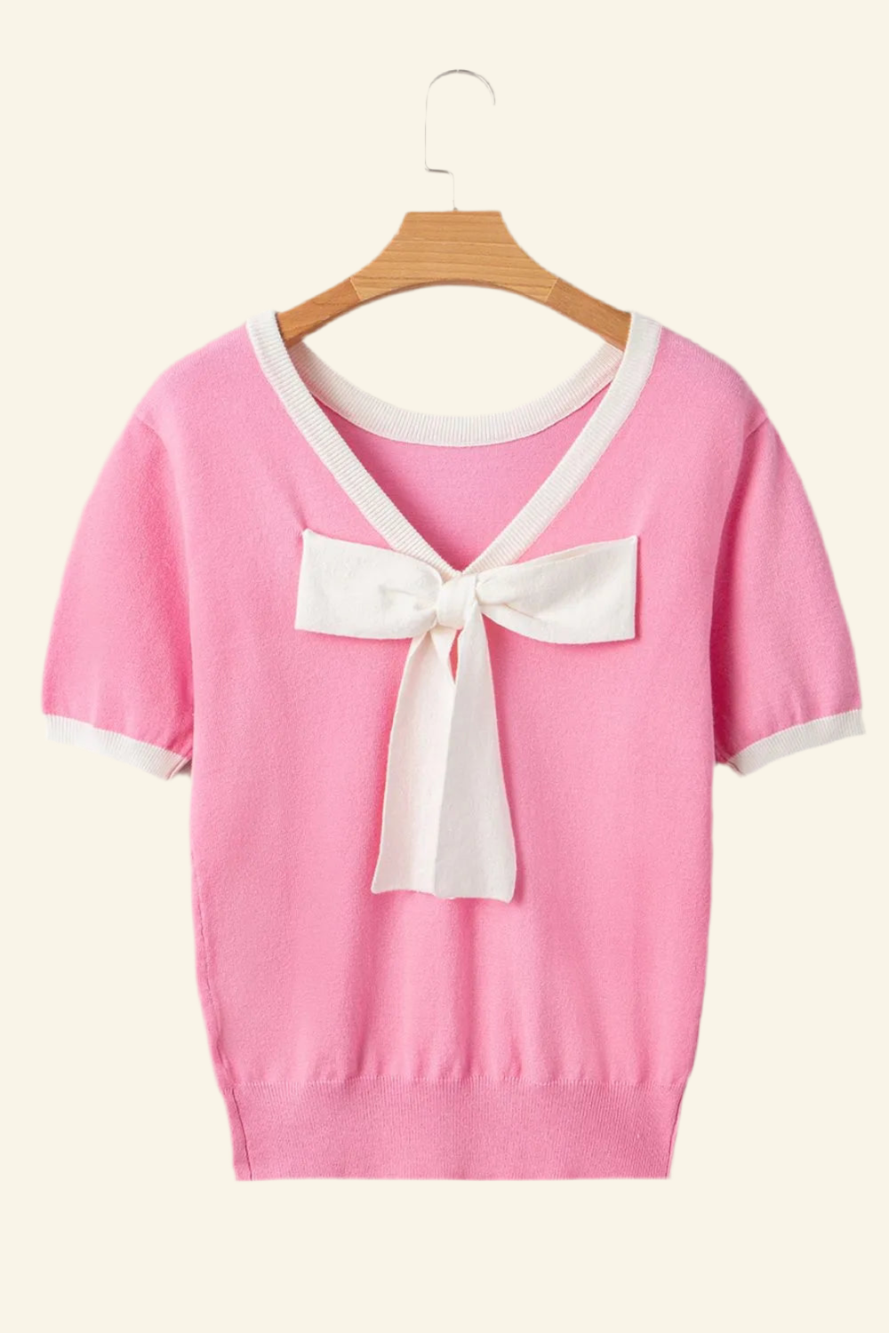 Bow Back Round Neck Short Sleeve Knit Top