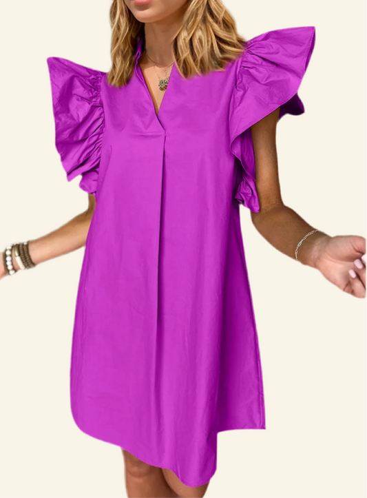 Oh Ruched Johnny Collar Cap Sleeve Mini Dress (Violet)